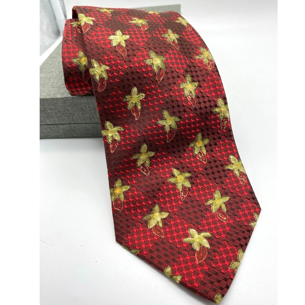 Ermenegildo Zegna Red and Yellow Petals Necktie Vintage Formal Menswear Silk Tie